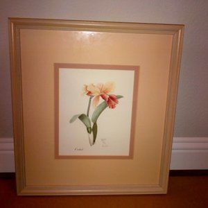 MELON DAFFODIL PRINT WITH TWO MATS IN BEIGE WOOD FRAME